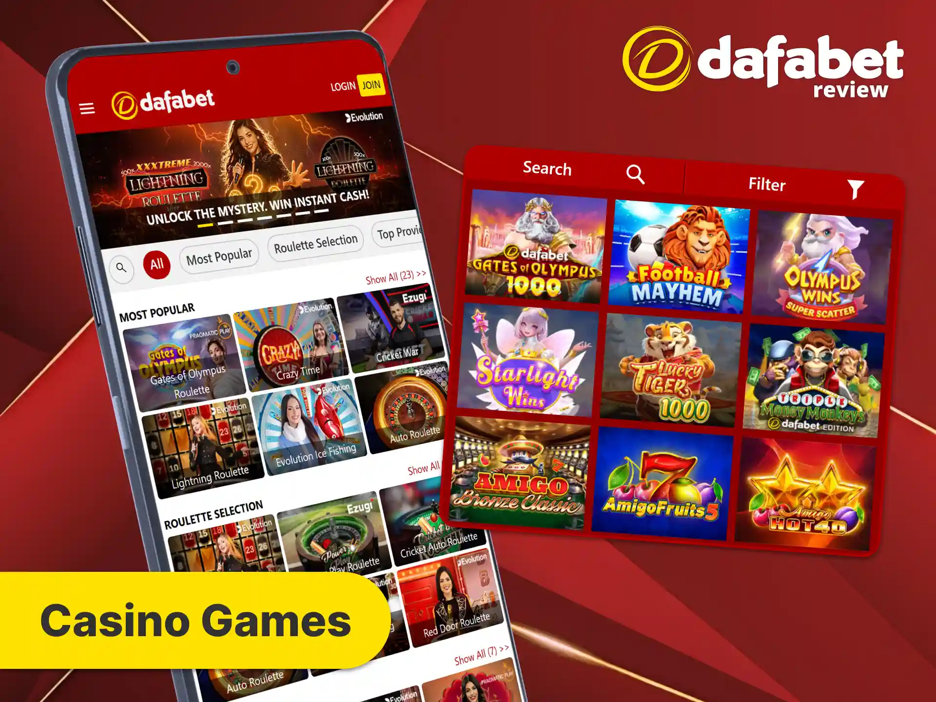 Access many casino games with Dafabet app.
