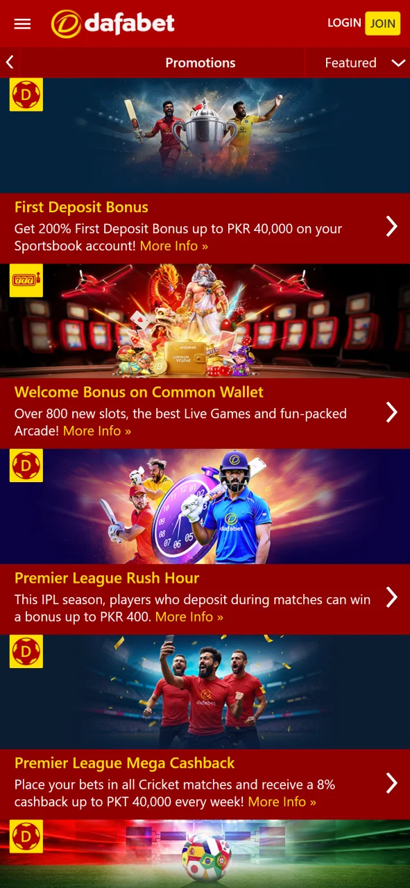 See latest bonuses at Dafabet app promotion page.