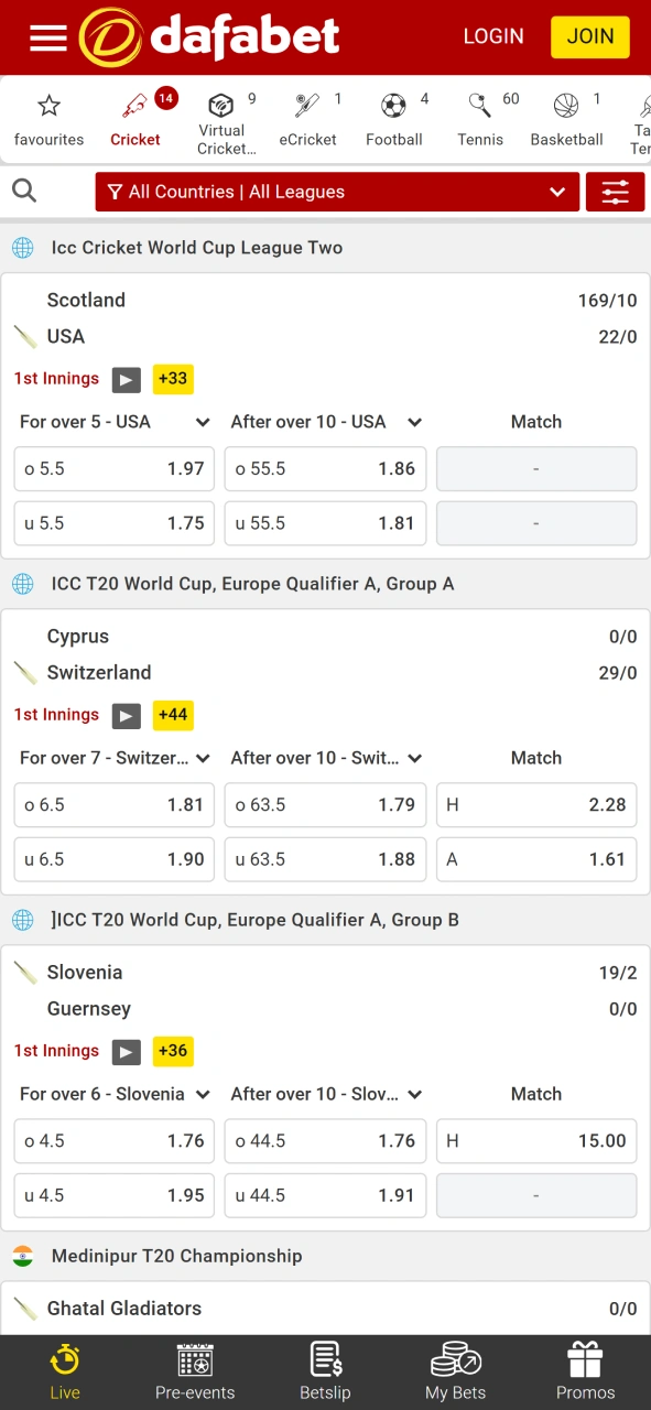 Bet on many different sports at Dafabet app.