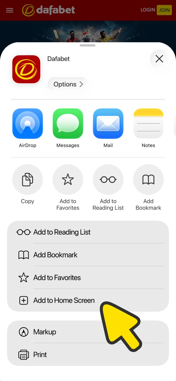 Select this option to get Dafabet iOS PWA app.