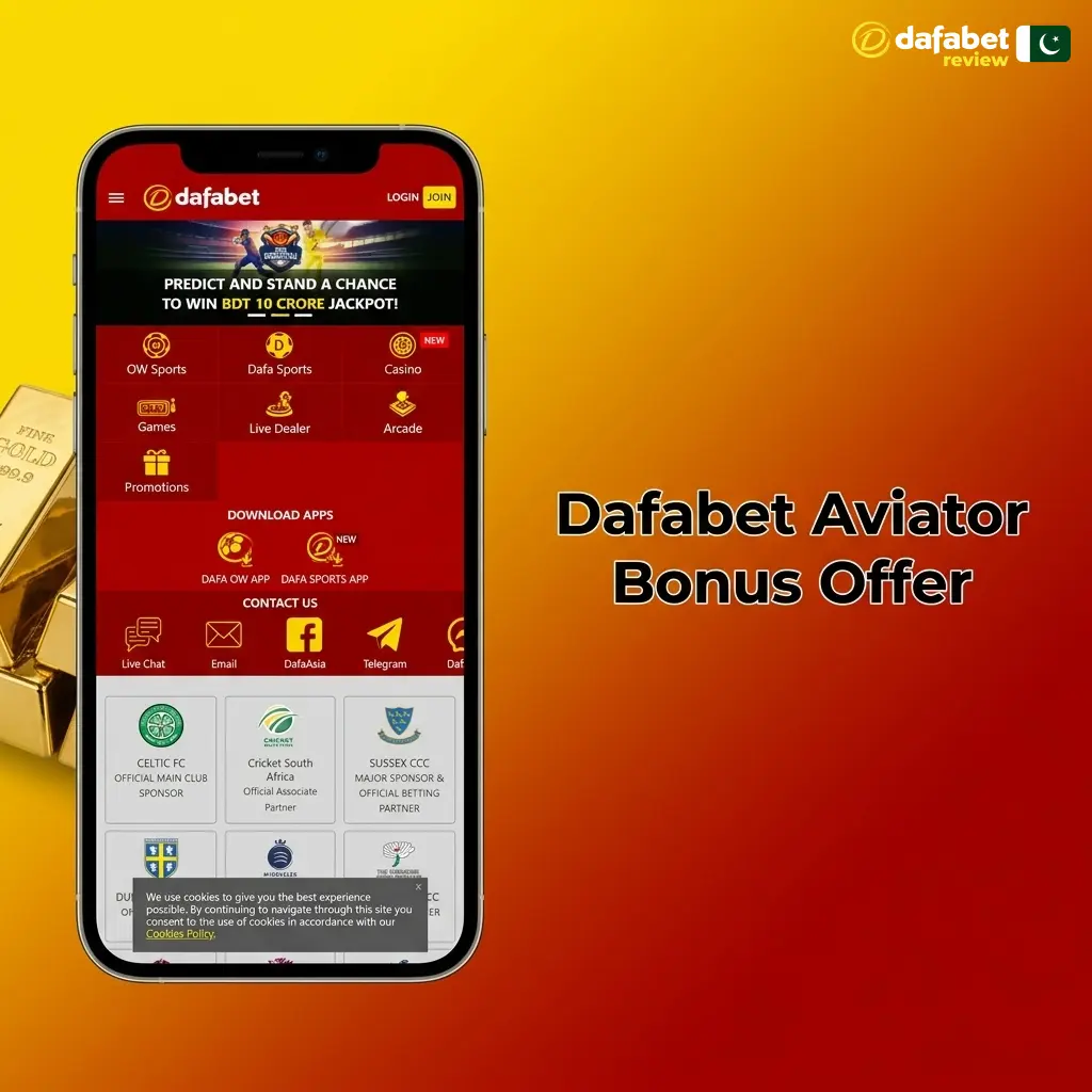Dafabet 100% first deposit bonus up to PKR 40,000 for new players to use on Aviator crash game