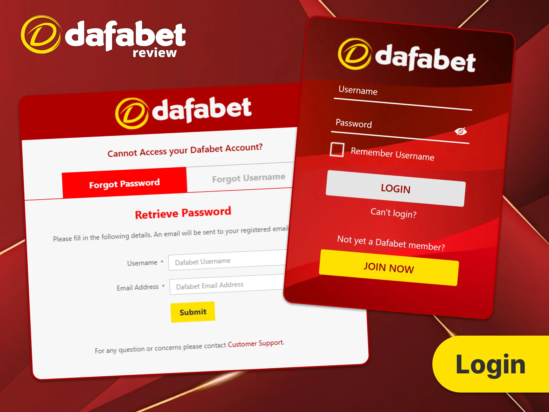 Fill login details to enter or restore account details in no time at Dafabet.